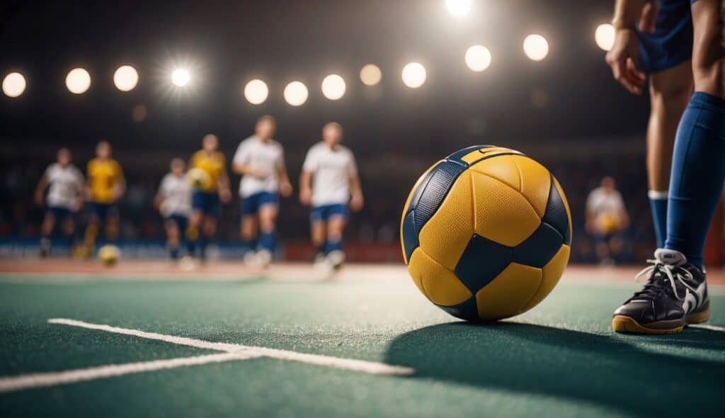 Players pass and shoot ball, following handball rules