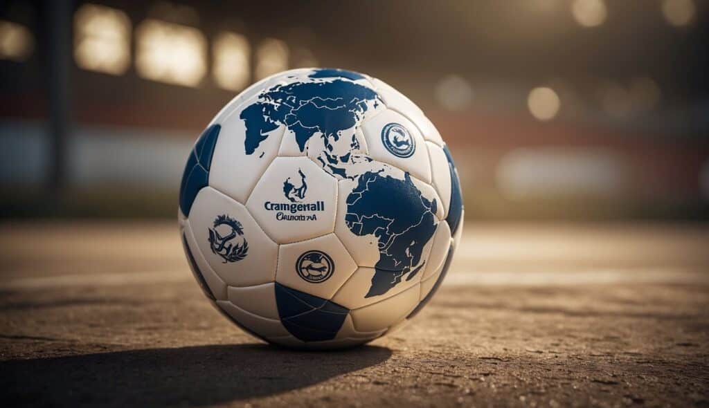 International handball partnerships and social projects depicted through team logos, global maps, and diverse cultural symbols