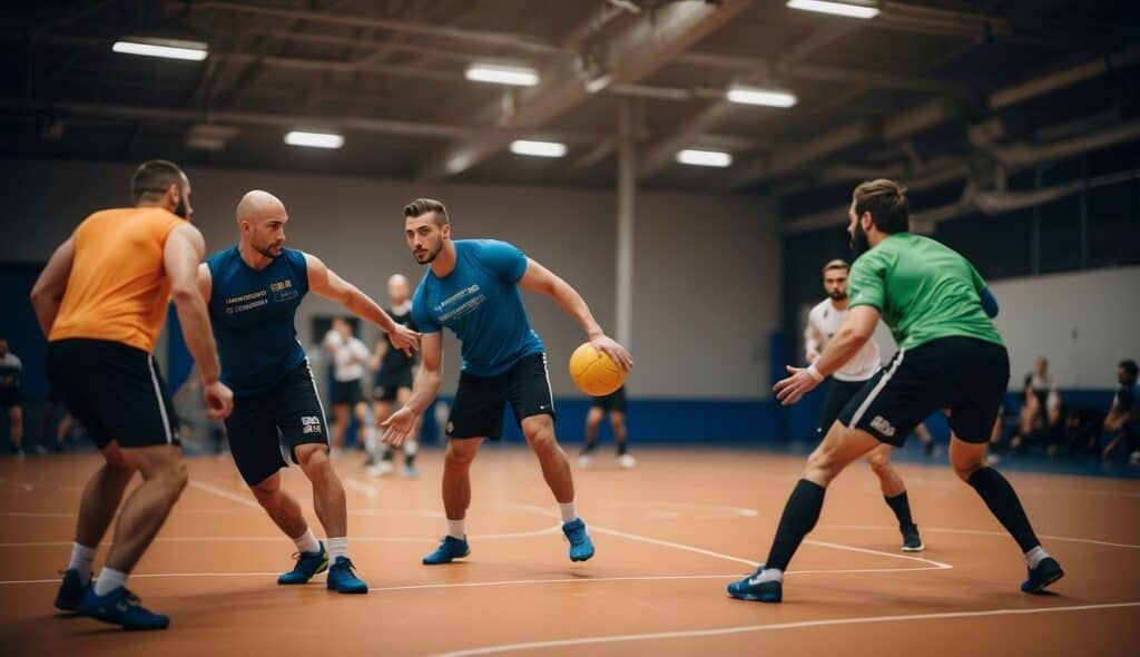 Handball players perform strength and conditioning exercises for prevention and improvement